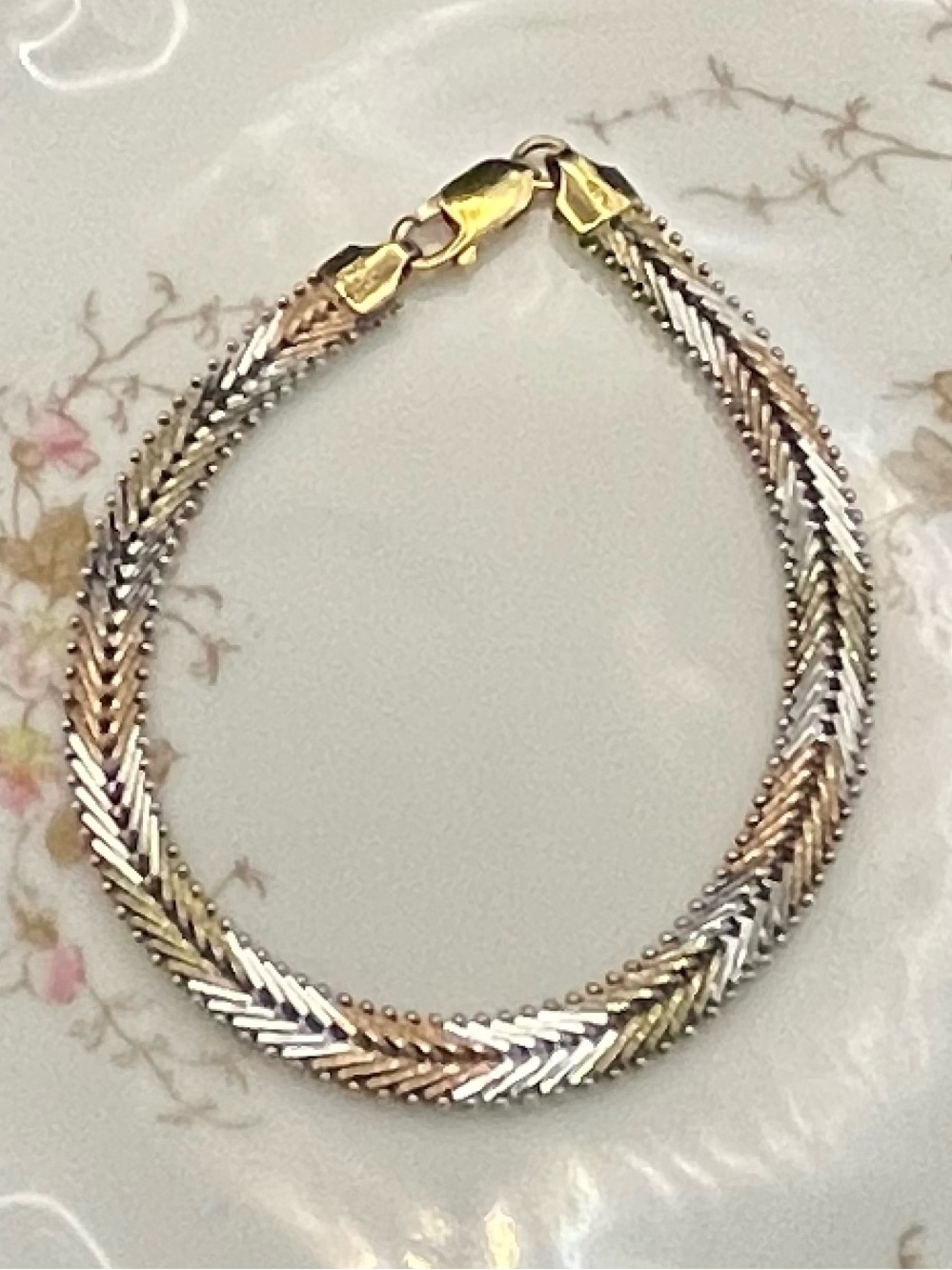 Vintage reversible tri-color 925 SS Vermeil 7.5“ bracelet
